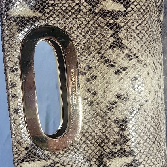 Michael Kors Snakeskin Python Clutch Gold Handle Wristlet Purse Bag